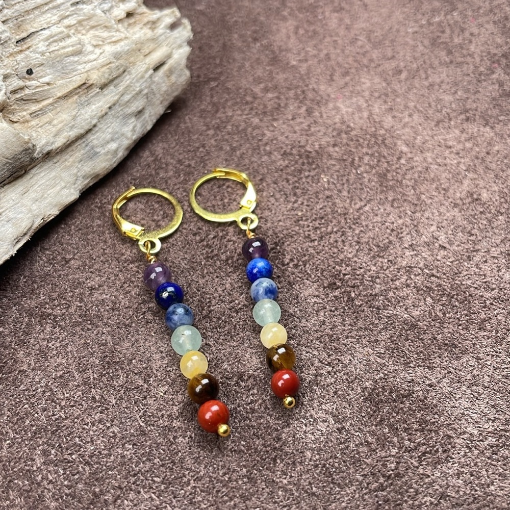 Chakra Crystals Gemstone Dangling Earrings Artisan Designed - Picture 5 of 16